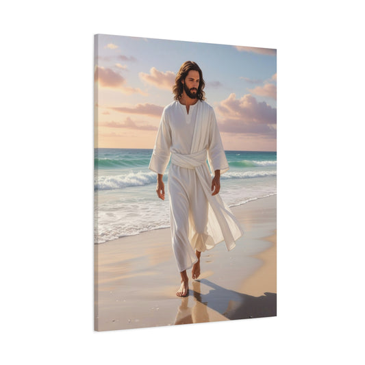 Jesus Walking Barefoot on Florida Beach Matte Canvas (Stretched 1.25")